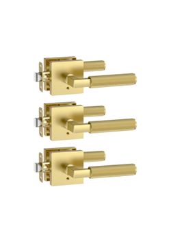 Amerdeco 3 Pack Privacy Door Handles,Brushed Gold Door Handles Interior,Knurled Gold Door Lever, Heavy Duty Bedroom and Bathroom Door Handles with Loc