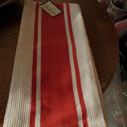 Red & White Towels, New, Set Of 2