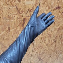 Black New Natural Leather Gloves Long Above Elbow Size S