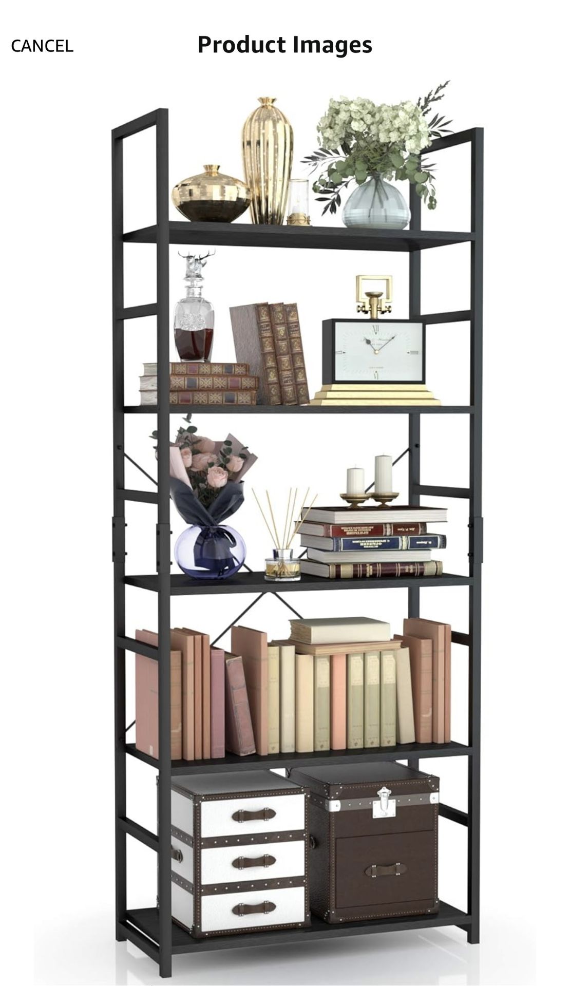 NUMENN Modern 5 Tier Tall Black Bookshelf - New In The Box
