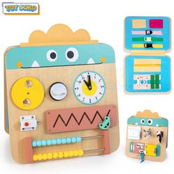 Wooden Busy Board For Toddlers Multifunctional Busy Board – Montessori Learning Toy with 19 Eductional Activities, Sensory Activity Board to Develop F