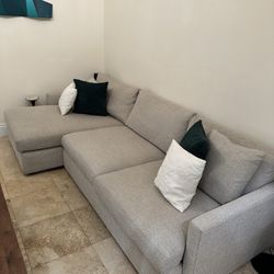 Crate & Barrel Oceanside 2-Piece Chaise Sectional Sofa In Natural Weave Performance Fabric