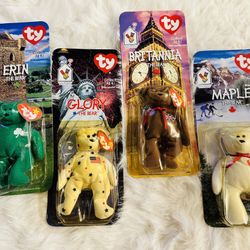 RARE Mcdonalds The Bear Ty Beanie Baby Collection, Boxed & never opened Full Set of 4. Erin, Maple, Brittania and Glory w/1993 errors