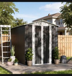 6x9 FT Metal Garden Shed with Hinge Door Grey Outdoor
Tool House Apex roof