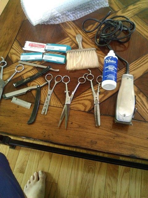 Andis Master Clippers And Scissors Plus Brush And Straight Razors And Blades With Lube For Clipper