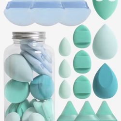 15pcs Makeup Sponge Set With Storage Jar, Including 3pcs Beauty Blender & 3pcs