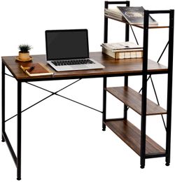 Computer Study Desk with Bookshelf-Rustic Brown