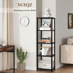 Black 5-Tier High Vertical Bookshelf with Large Capacity, DIY Stackable Wooden Bookshelf Organizer