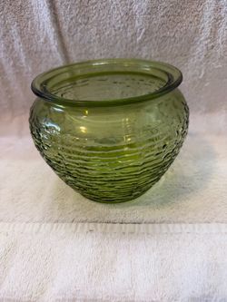 Green Textured Glass Vase Bowl