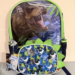 Mochila Jurassic de 17" para niño con lonchera, juego de 2 piezas, color verde