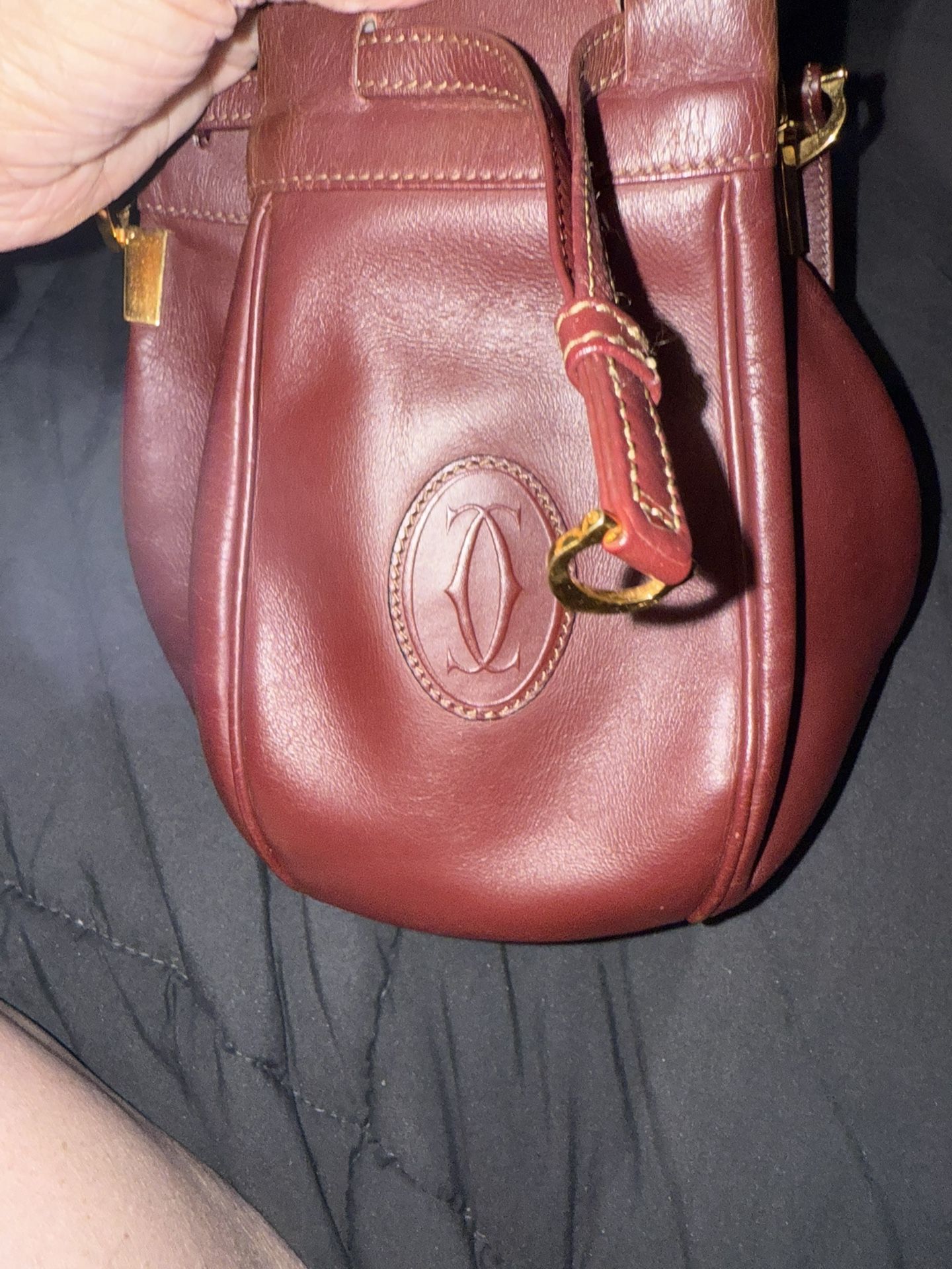 Authentic Gorgeous Cartier Bucket Bag Small Soft Leather Color Bordeaux