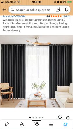 New Black Blackout Curtains 63 inches Long 2 Panels Set Grommet Blackout Drapes