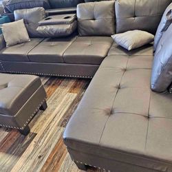 Brand new  leather Sectional Sofa With Storage Ottoman