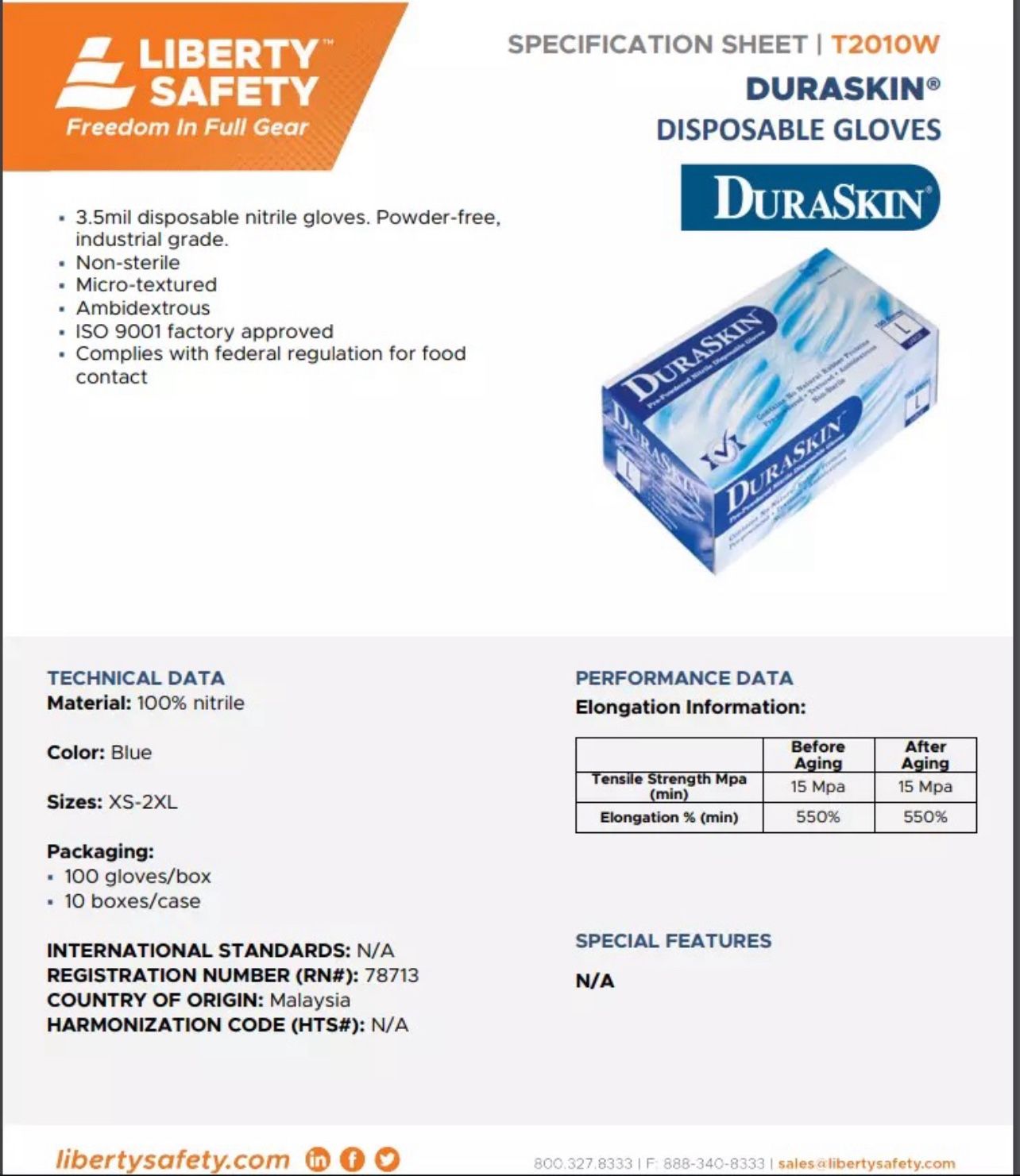 T2010W Small Blue Nitrile Gloves (18 Cases)(1000 Gloves/Case)