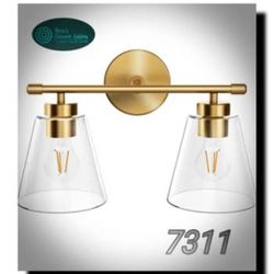 Hamilyeah Bathroom Vanity Light Fixtures Over Mirror, 2 Light Wall Light Fixture with Clear Glass Shade, Gold Sconces Wall Lighting 