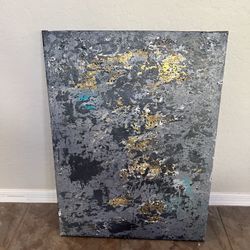 24x18 BRAND NEW Hand Painted Textured Grey Gold And Turquoise Original Abstract