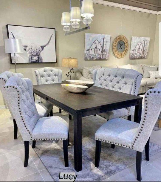 Brand New Dining Room Set| Ashley Black White Dining Table With Chair And Bench| Kitchen Table Set| 6 Piece Dining Set| Padded Chair|