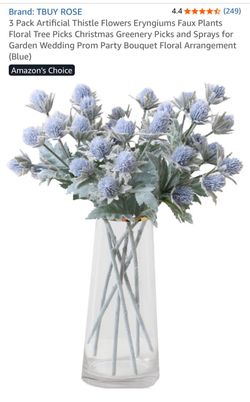 TBUY ROSE Artificial Thistle Flowers 3-Pack Blue