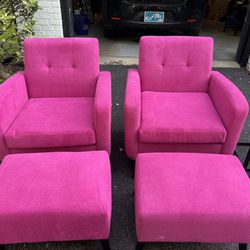 Pink Chairs With Ottomans 