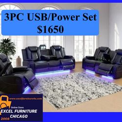 💥FREE DELIVERY💥Brand New POWER, LED, USB  3PC Reclining Sofa Loveseat Chair Set