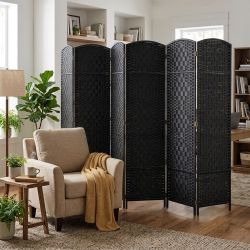 6 Panels Folding Screen Room Divider Bamboo Black