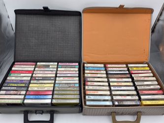 Lot of 60+ Cassette Tapes and Two Carrying Cases