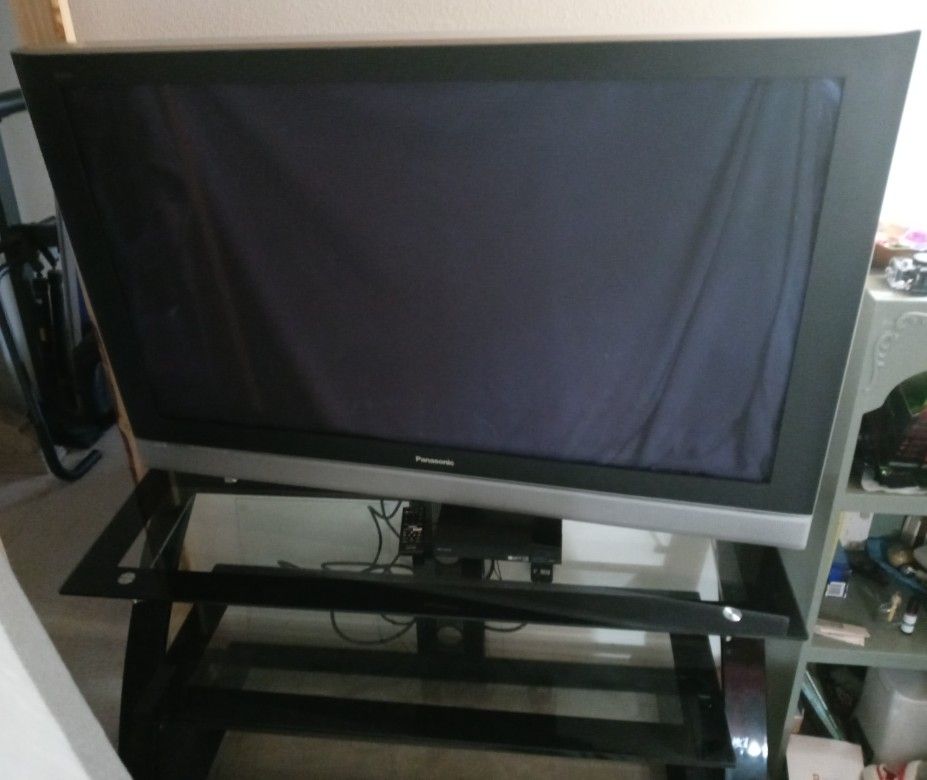 50 Inch HD Plasma Tv, Heavy Duty Glass TV Stand With Mount, DVD Blue Ray Wifi Connecter And Remote