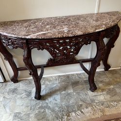 Consul Side Table Mahogany Top Marble Pink Carved Like New 