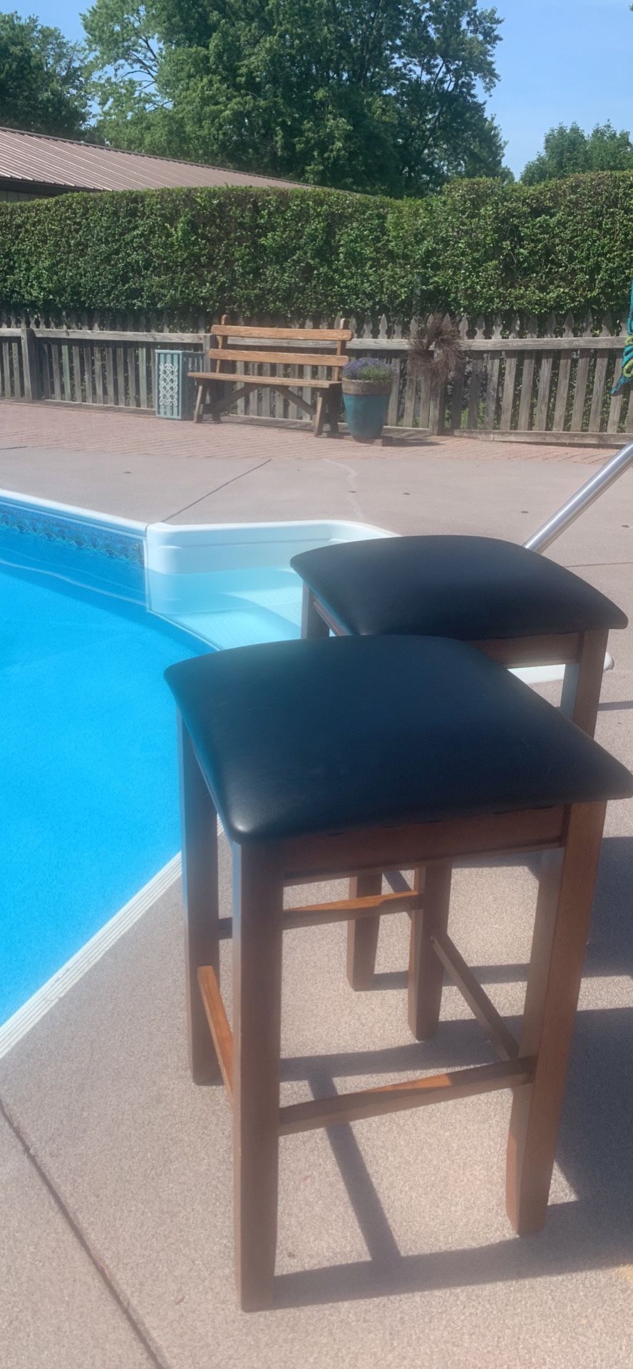 Pair Of Counter height Solid Wood And Faux Leather Counter Height Bar Stools With Spacious Seating Both For 35 Perfect condition