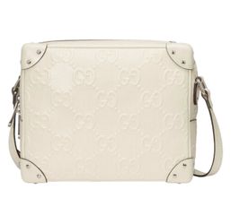 Gucci White GG Embossed Perforated Leather Shoulder / Crossbody Bag