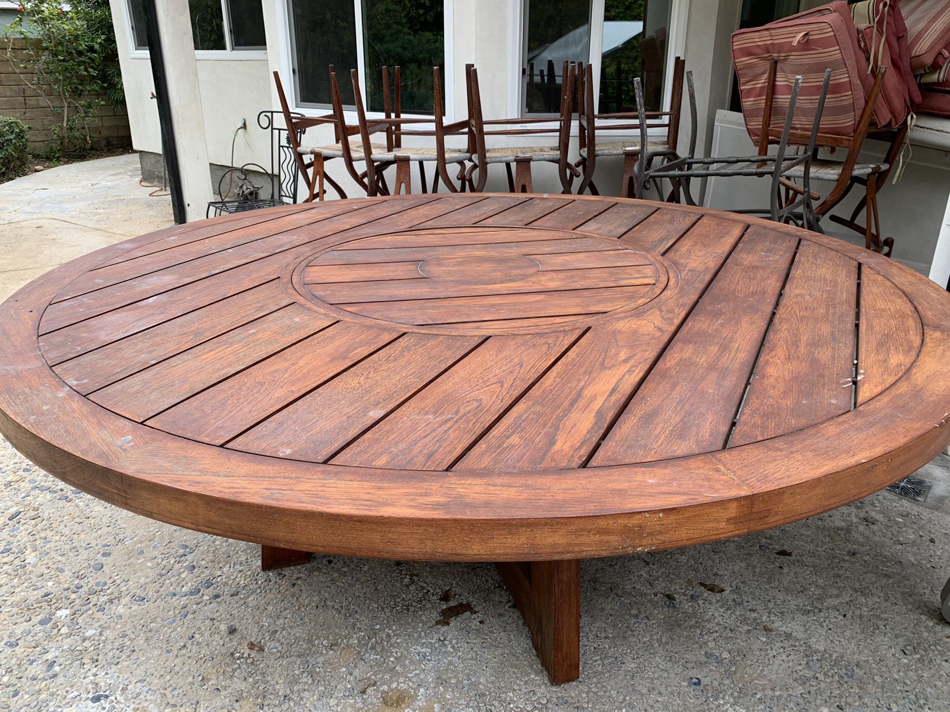 Wood table with lazy Susan & 10 chairs