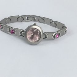 PRETTY WOMENS SILVER TONE RHINESTONE BRACELET WRIST WATCH 