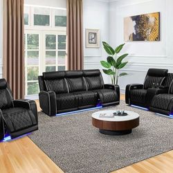 Black Power Reclining Couch 3-Pc Set — Sofa • Loveseat • Chair