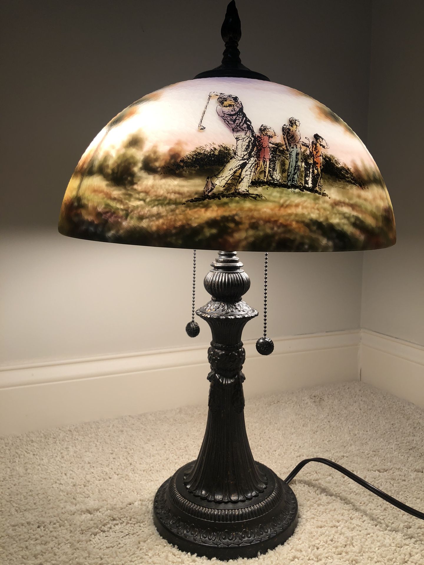 Vintage Golf Tiffany Style Lamp Frosted Glass