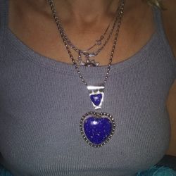 925.big Heart Necklace. Lapis .chain Italy Sterling Silver .21  