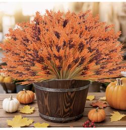 Brand new 40 Bundles Artificial Fall  plant (Pot not Included) UV Resistant Orange Fall Fake Lavender Flowers Plants Grass Greenery Shrubs