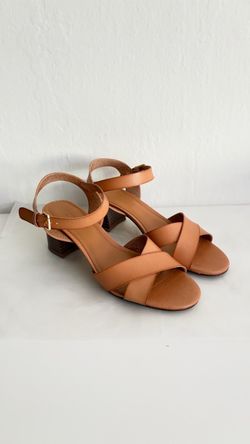 J Crew Tan Leather Block Heel Sandals