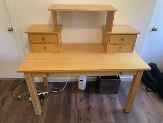 Large Oak Desk with Removable Hutch & Drawers