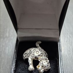 Large sterling silver  leopard ring