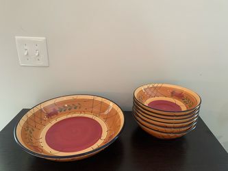 Hand-Painted Pasta/Salad Bowl Set