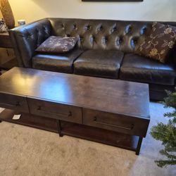 Leather Couch with Coffee Table
