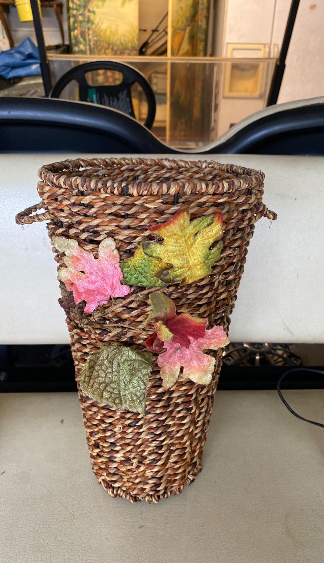 Woven basket autumn vase or basket 12 in tall