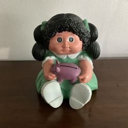 Vintage 1983 Star Power Cabbage Patch Doll Baby Girl Green Dress Coin Piggy Bank