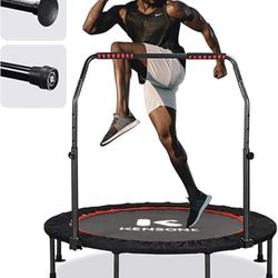 48" Foldable Mini Indoor Trampoline for Kids & Adults Rebounder with Adjustable Foam Handle, Max Load 330/45o Lbs. 