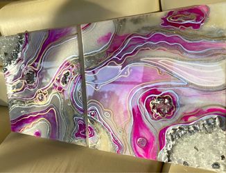 Celestial Flow Geode Resin diptych painting