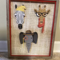 Safari Animals, Glass Framed Picture. 