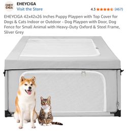 EHEYCIGA 42x42x26 Inches Puppy Playpen with Top Cover for Dogs & Cats Indoor or Outdoor - Dog Playpen with Door, Dog Fence for Small Animal with Heavy