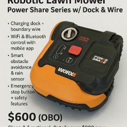FOR SALE: WORX Landroid Robotic Lawn Mower – Power Share Series w/ Dock & Wire – $450 (OBO)