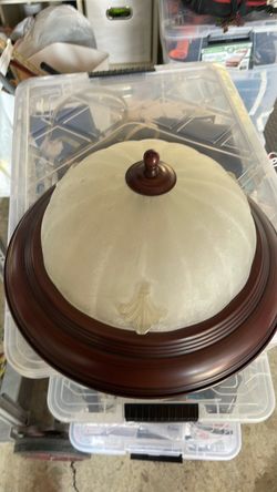 Ceiling Light Glass Shade Cover - Frosted Glass & Dark Wood Trim