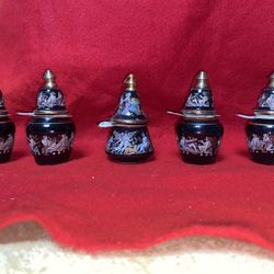 Set of 5 1.5-2.5 Inch 5 Oil/Cream 24k Gold Ceramic Vase Collectibles (read description) 